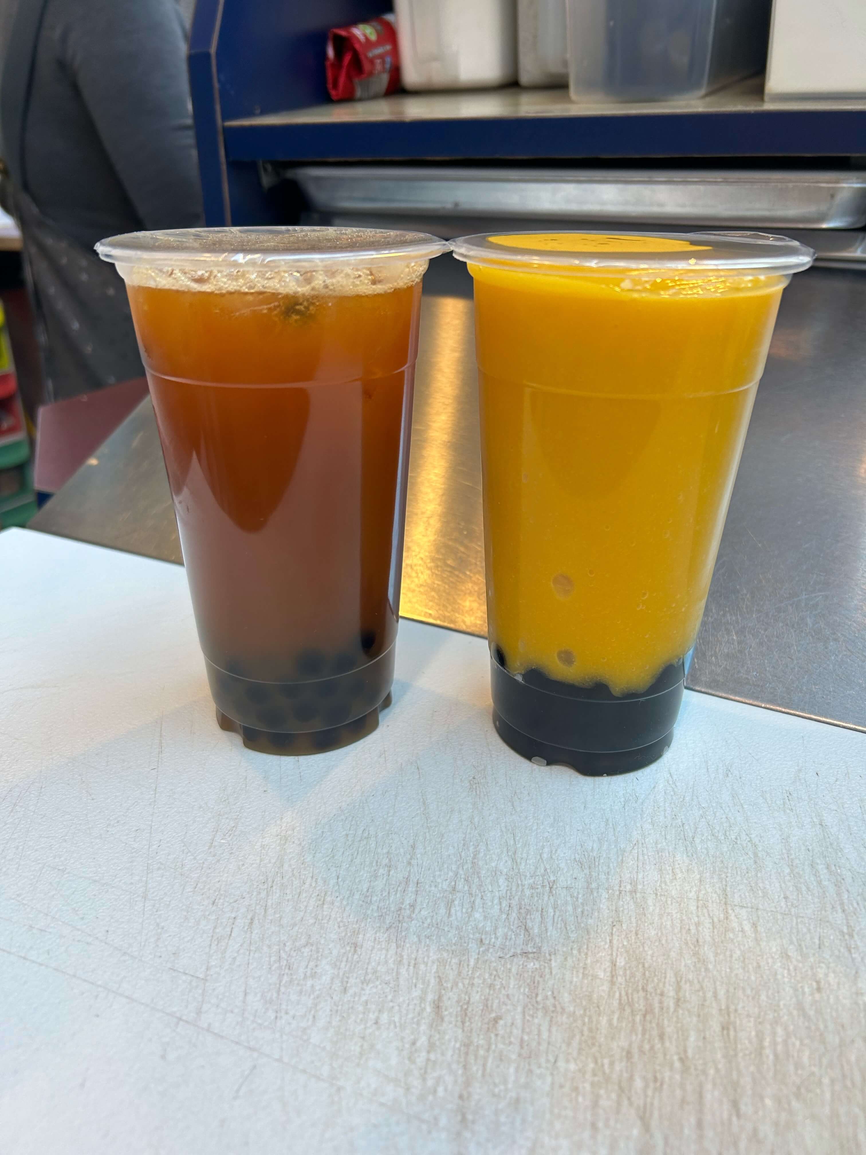 Green tea with pearls and green apple jelly